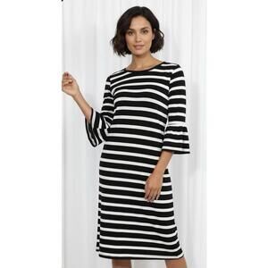 VELVET by Graham and Spencer Women's Striped Bell Sleeve Midi Dress In Blk|Crm-M
